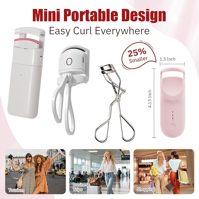 Upgrade Heated Eyelash Curler, Electric Eyelash Curler with 5s Fast Heating, Type-C Rechargeable, Portable Lash Curler, Long-Lasting Lash Lift, Natural Style, Heat-Sensitive Pad (Pink)