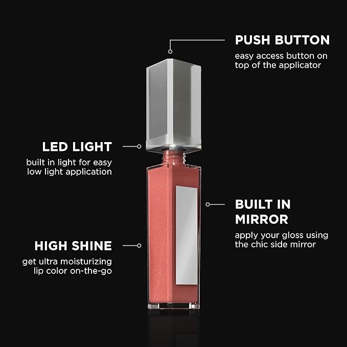 Pure Illumination Light-Up Lip Gloss with LED-Lit Applicator Brush + Side Mirror, Non-Sticky, Moisturizing Hydrating Lip Glosses with Lanolin, Jojoba Oil, & Vitamin E, Ooh La La