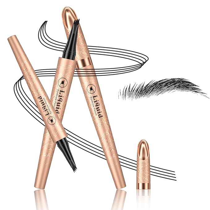 Eyebrow Pen - Upgraded 3D Liquid Eye Brow Microblading Pencil With Micro 4 Point Lift & Brow Pen Snatch, Long-Lasting Waterproof (Black)