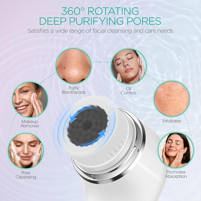 VOYOR Facial Cleansing Brush Electric for Deep Skin Cleansing Face Scrubber Rechargeable for Exfoliating and Removing Blackhead Spin Face Brush for Massaging, Remove Makeup Facial Brush FB101