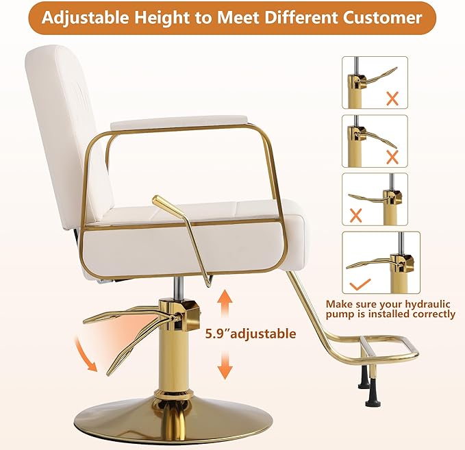 Barber Salon Chair for Hair Sylist, Hydraulic Salon Chairs, Height Adjustable Barber Chairs, Reclining Barber Styling Chairs, 360 Degrees Rotation Shampoo Chair for Barbershop (White)