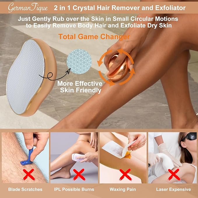 Crystal Hair Eraser,Natural Crystal Hair Remover,Reusable Painless Nano Glass Hair Removal Device without Shaver,Gentle Crystal Epilator and Exfoliator for Soft Silky Skin(Gold)