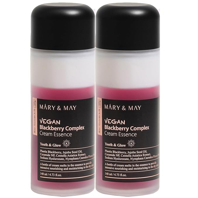 Mary&May Vegan Blackberry Complex Cream Essence Duo- Intense Hydrating & Soothing Face Essence - Fragrance-Free, Hypoallergenic, Deep Moisture, Boost Elasticity, Korean Skincare, 9.46 fl.oz.