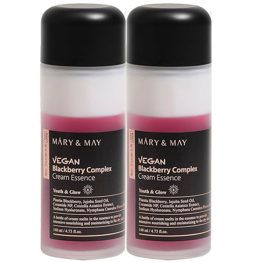 Mary&May Vegan Blackberry Complex Cream Essence Duo- Intense Hydrating & Soothing Face Essence - Fragrance-Free, Hypoallergenic, Deep Moisture, Boost Elasticity, Korean Skincare, 9.46 fl.oz.