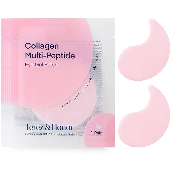 TEREZ & HONOR Peptide Collagen Hydrogel Eye Patches - 6 Pairs Korean Under Eye Masks for Puffy Eyes, Dark Circles, Wrinkles & Undereye Bags - Firming, Hydrating, Travel & Gift Ready Skincare Eye Pads