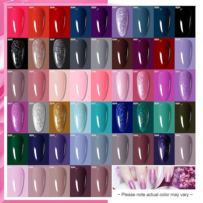 JODSONE 100 PCS Gel Nail Polish Starter Kit with U V Light 95 Colors Macarons Combined with Dark Colors Nail Gel No Wipe Base Coat Top Matte Coat Long Lasting Shine