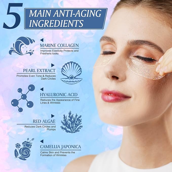 Under Eye Patches(18 Pairs) for puffy eyes - Eye Mask with Natural Marine Collagen, Diminish dark circles, Wrinkles, Hyaluronic Acid - Anti-Aging Under Eye Mask for Face Care