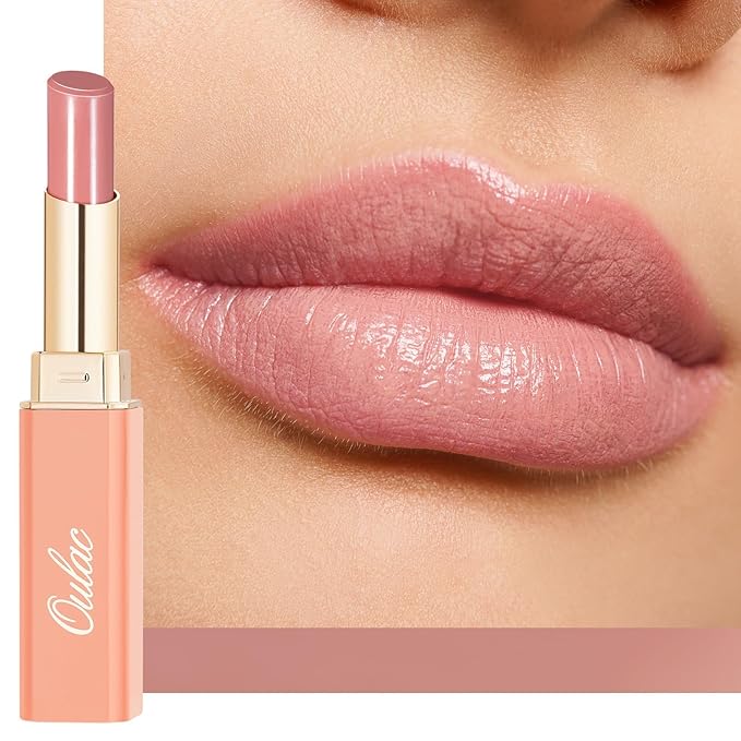 Oulac Moisturizing Shine Mauve Pink Lipstick for Women - 2 in 1 Glossy Light Pink Tinted Lip Balm, Hydrating Winter Lipstick for Dry Lips,Shine Juicy Finish Vegan 2.2g/0.07oz (14)