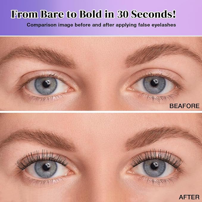 Wispy False Eyelashes Kit With Bond, Seal and Tweezer, 7 Pairs Natural Look Fake Cat Eye Lashes Strips Thin Band Extensions Waterproof Easy Eyelashes for Beginners DF1