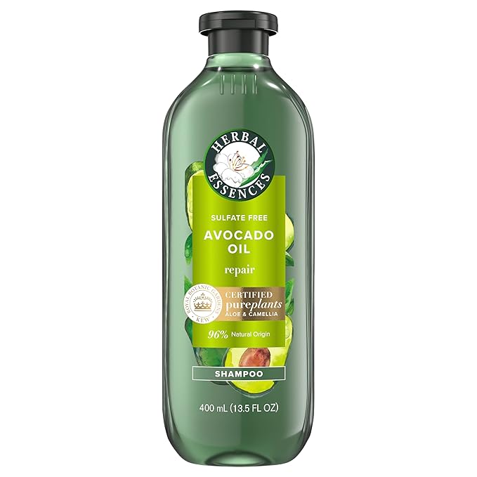 Herbal Essences Avocado Oil Sulfate Free Shampoo, Hair Repair, 13.5 Fl Oz, with Certified Camellia Oil and Aloe Vera, For All Hair Types, Especially Damaged Hair
