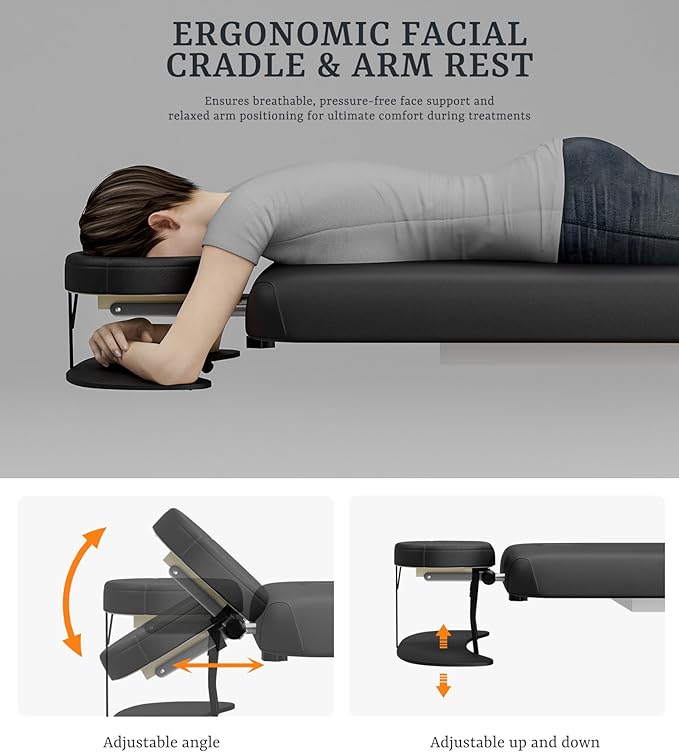 Icoget Professional Full Electric Spa Massage Treatment Table, Medical Bed with Independent Leg Adjustment, Facial Bed with Face Cradle for Beauty, Black