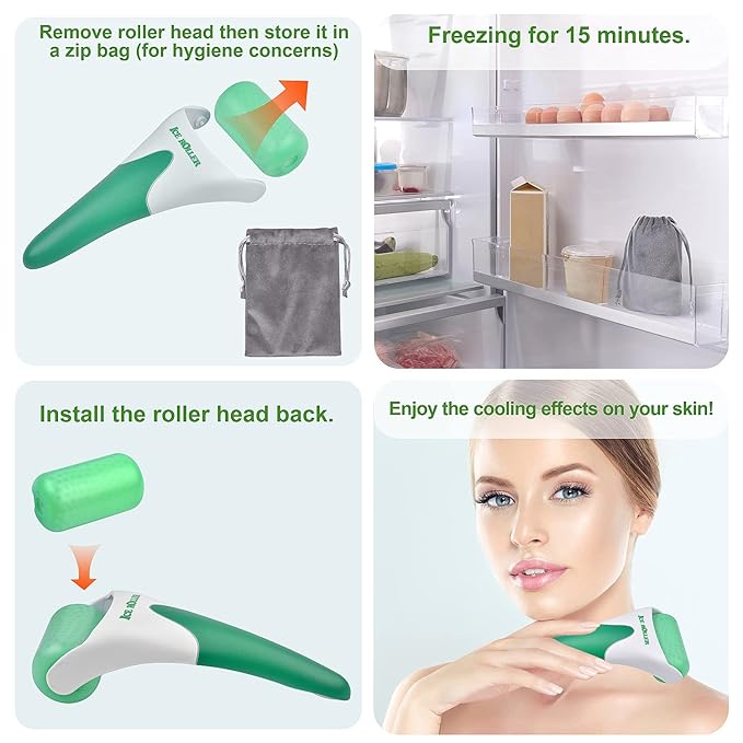 Charmonic 6 in 1 Ice Roller & Jade Roller and Gua Sha Set, Facial Massage Kits, Facial Roller Kit with Gua Sha Tool and Silicone Brush, Anti-Aging Jade Stone Massager for Face, Eyes, Neck Massage