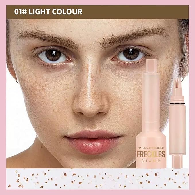 Freckle Stamp with 5 Point Precision Stamp Head, Natural Looking Faux Freckle Stamp Waterproof Fake Freckle Stamp Pen, High Pigment Long-Lasting Lifelike Sunkissed Pencil Tool Makeup (01# Light)