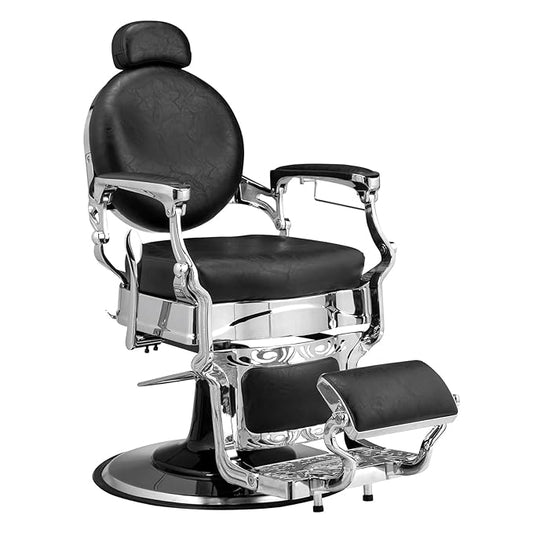 Winado Heavy Duty Vintage Recline Barber Chair Hydraulic with Headrest, Supports up to 700lbs & 360°Rotatable, Professional Salon Beauty Spa Shampoo Equipment (Buttonless Style)