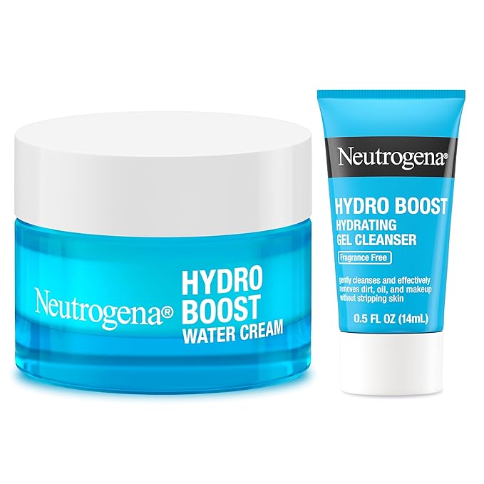 Neutrogena Hydro Boost Skincare Set, Hydro Boost Fragrance Free Water Cream Face Moisturizer, 1.7 fl oz, & Trial Size Hydro Boost Fragrance Free Hydrating Gel Facial Cleanser, 0.5 fl oz