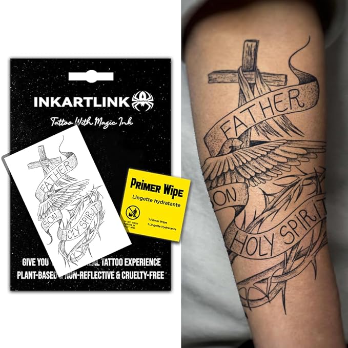 INKARTLINK Semi Permanent Tattoo, extra large male arm party tattoo, beautiful and realistic design, fun tattoo experience, cruelty-free, non-reflective, waterproof (Faith)