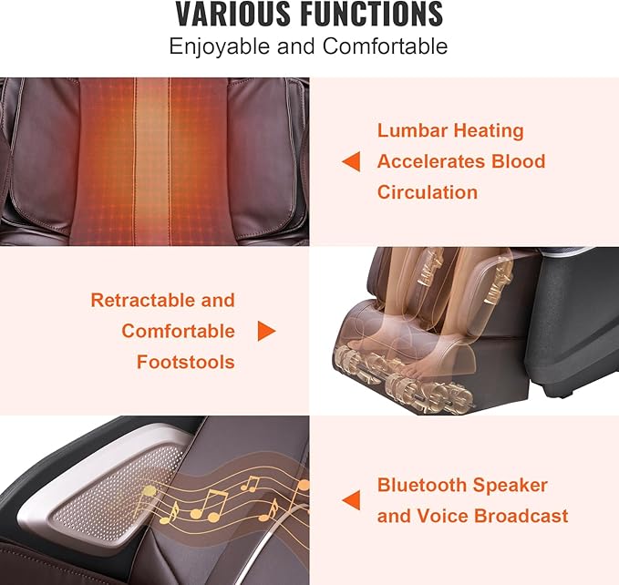VEVOR Full Body Massage Chair, SL-Track Zero Gravity Massage Recliner, 3D Shiatsu, Body Scan, Heating, Bluetooth Speaker, Airbags for Living Room, Home