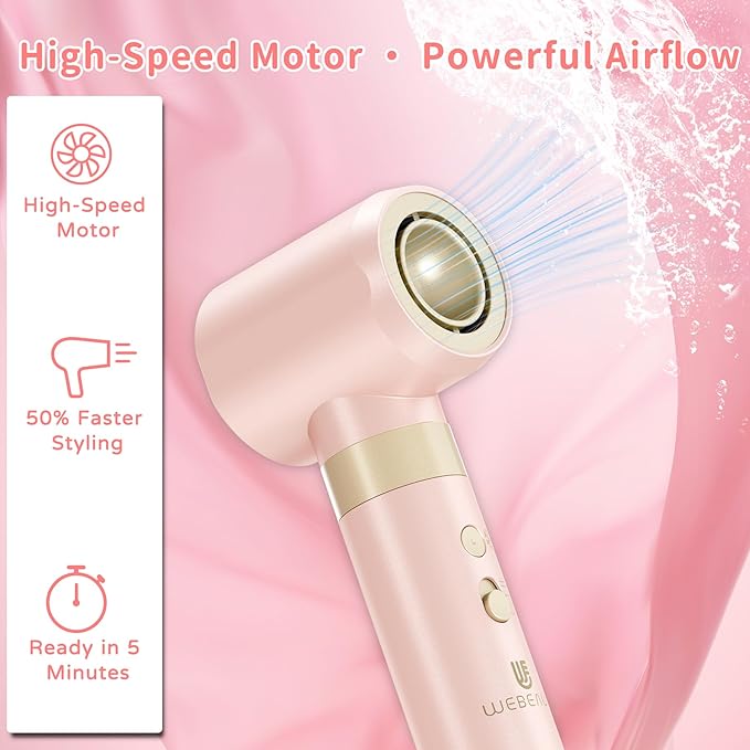 Hair Dryer Brush 8-in-1 Dual Voltage Hot Air Styler – Fast-Drying 110,000 RPM Ionic Blow Dryer with Straightener & Curler Attachments, Frizz-Free Volumizing Styler with Protective Hard Case-Pink