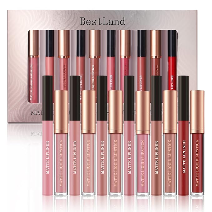 BestLand 12Pcs Matte Liquid Lipstick + Lip Liner