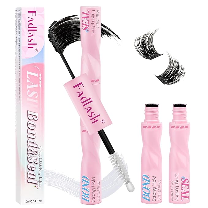 FADLASH Lash Bond and Seal Eyelash Glue DIY 2 in 1 Lash Clusters Glue with Mascara Wand for Strong Hold 72 Hours Long Lasting 10ml