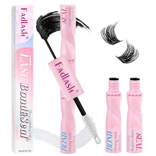 FADLASH Lash Bond and Seal Eyelash Glue DIY 2 in 1 Lash Clusters Glue with Mascara Wand for Strong Hold 72 Hours Long Lasting 10ml