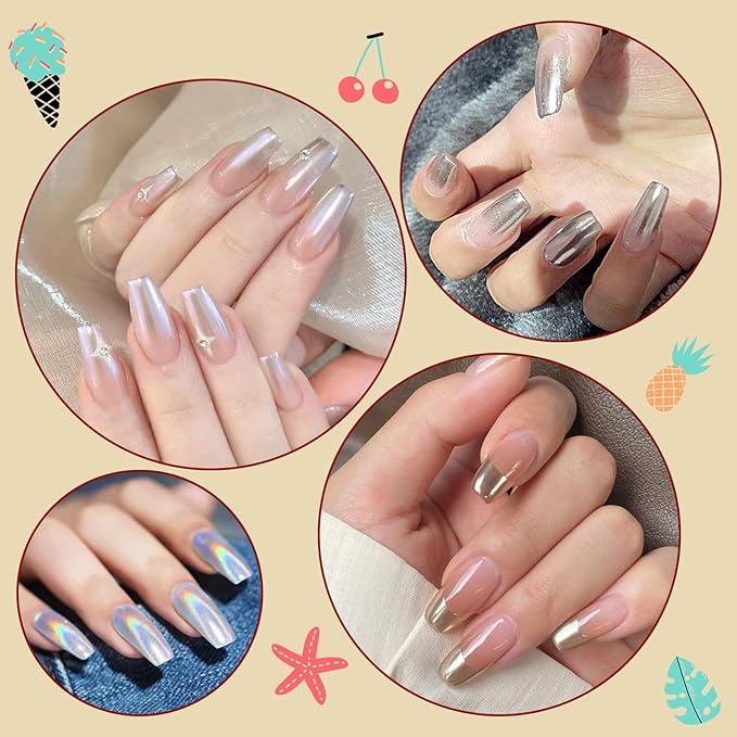 Artdone 16Jars Chrome Nail Powder Magic White Pearl Kit Mirror Effect Silver Metallic Holographic Dip Nail Powder for Resin Craft & Nail Art Fimo, Decoration Iridescent Aurora Mermaid Pigment