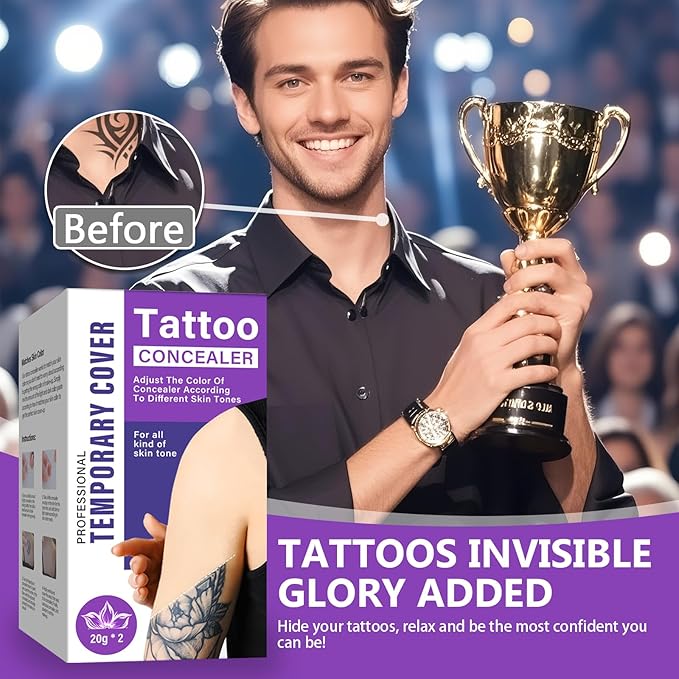 Tattoo Cover Up Makeup Waterproof, Sweatproof Tattoo Cover Up Concealer, Long-Lasting for Tattoos, Vitiligo, Spots, Scars, Invisible Skin Concealer, 2 Colors