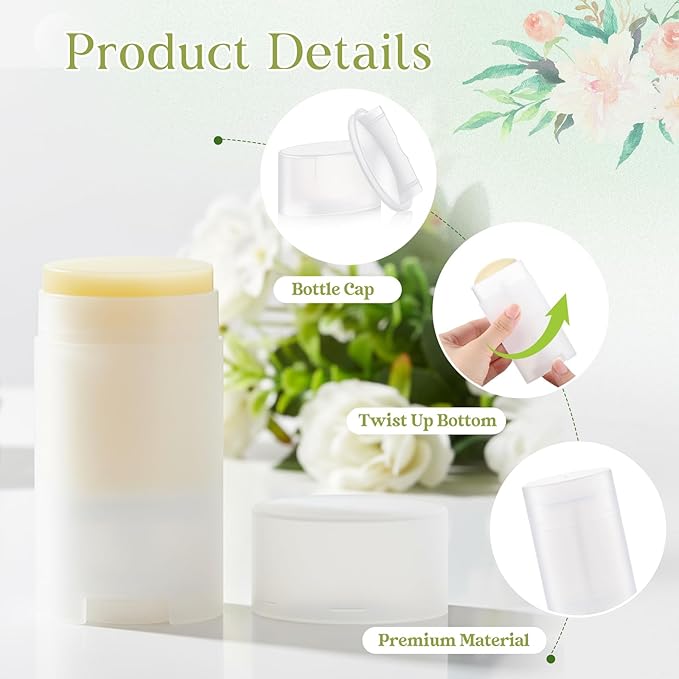 30 Pack 75ml/2.5oz Empty Deodorant Containers, Bottom Filling, Transparent Plastic Oval Refillable Deodorant Containers Twist up Oval Lip Balm Tube for DIY Deodorants Lipstick Crayon Lotion