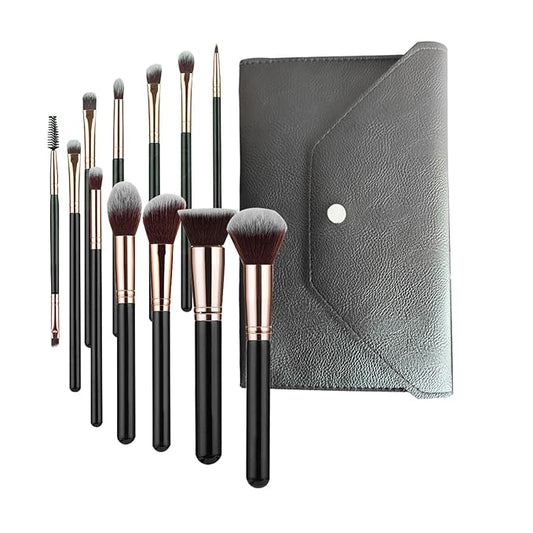 Makeup Brushes Set 12 Pcs Classic Black Makeup Brush Kit, Foundation Brush Eyeshadow Brush Powder Brush Kabuki Brush Blush Cosmetic Brushes With Case Travel Gift
