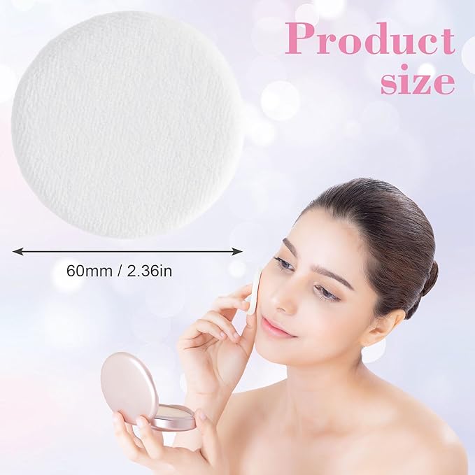 12 Pack 60mm Round Powder Puffs for Foundation Makeup Applicators, Soft Cotton Skin-Friendly Face Powder Sponge Velour Velet Puffs Pads for Cream Cosmetics- White