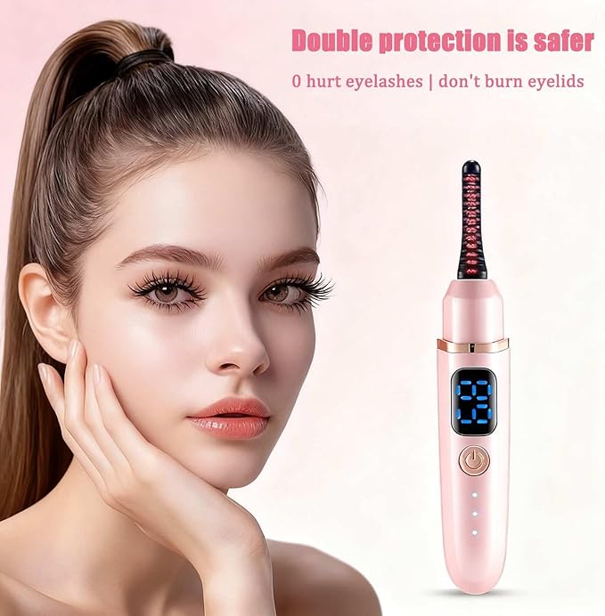 Women's Electric Heated Eyelash Curler Three Temperature Settings 24-Hour Long-Lasting Curl Rechargeable Eyelash Curler Compact Design Makeup Tool (Rose Red)
