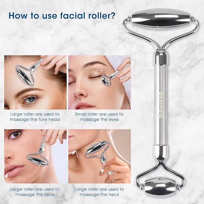 Face Roller & Gua Sha, Stainless Steel Facial Roller and Gua Sha Tool for Face, Skin Care, Anti-Aging, and Lifting