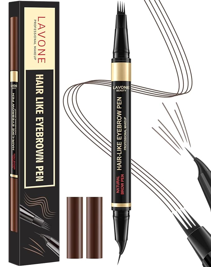 LAVONE Eyebrow Pen, 2-in-1 Eyebrow Pencils for Women with 4 Tip Microblading Eyebrow Pencil and Curved Precise Brow Pencil, Waterproof Eyebrow Pencil Create Full, Natural Hair-Like Brows, Black Brown