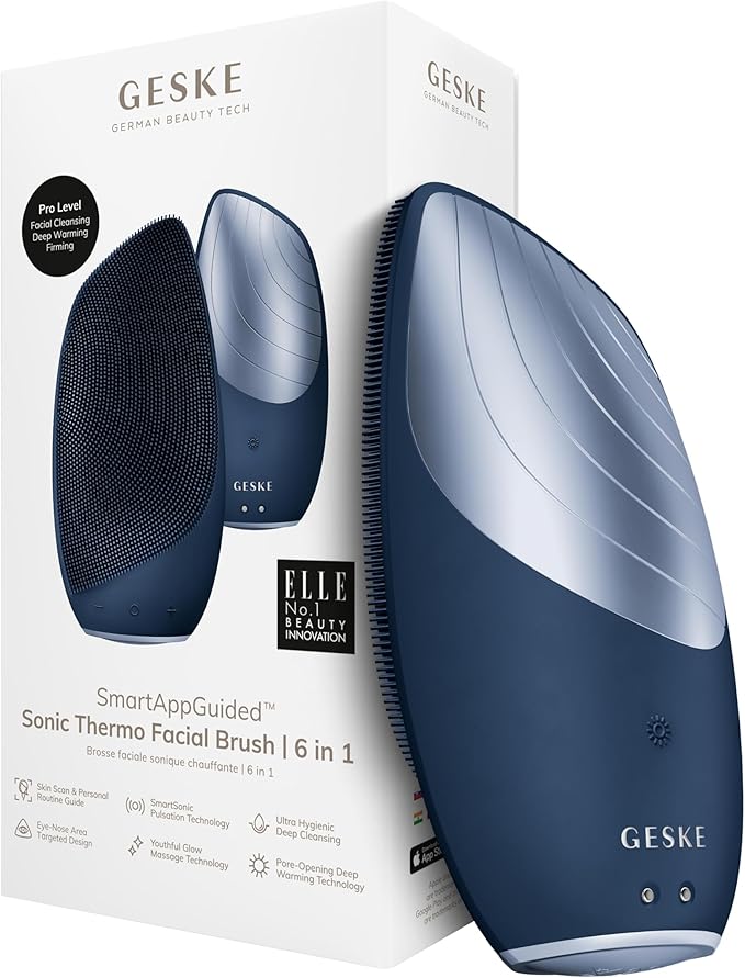 GESKE SmartAppGuided Sonic Thermo Facial Brush | 6 in 1 | Skin Cleansing | Cleansing Brush with Thermal Function | Electric Facial Massager