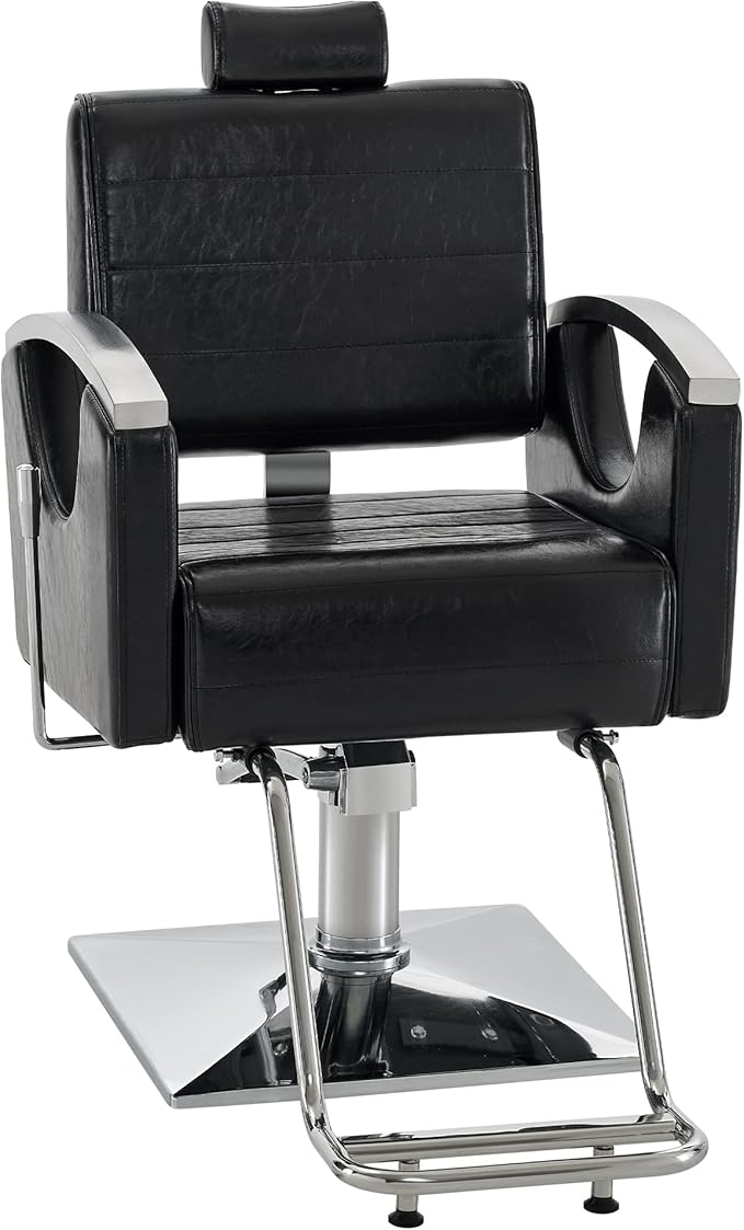 BarberPub Barber Chair for Barbershop,Reclining Salon Chair for Hair Stylist 9180 (Black)