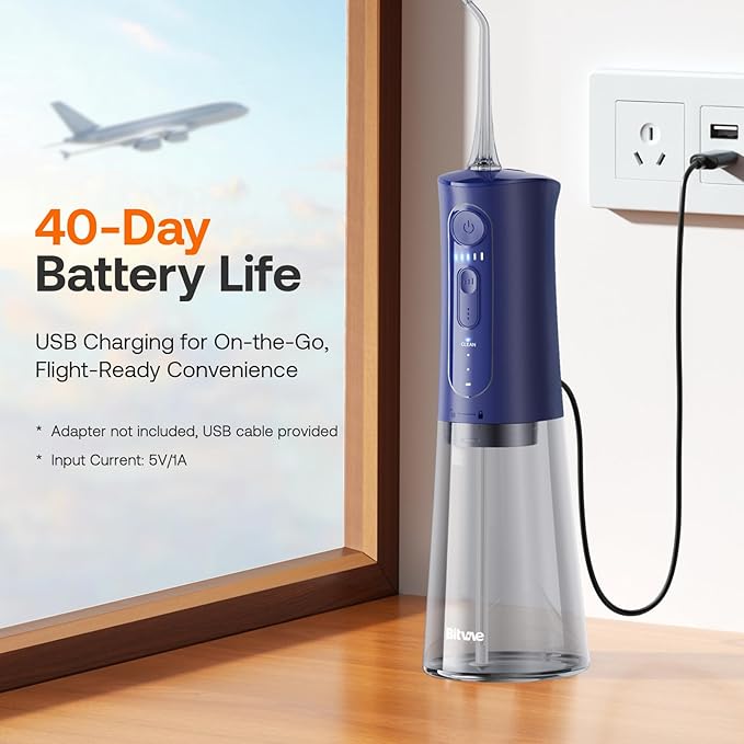 Bitvae Cordless Water Dental Flosser for Teeth, Portable 300ML Water Teeth Cleaner Picks, 3 Cleaning Modes 6 Jet Tips, Water Dental Picks for Cleaning (Midnight Blue)