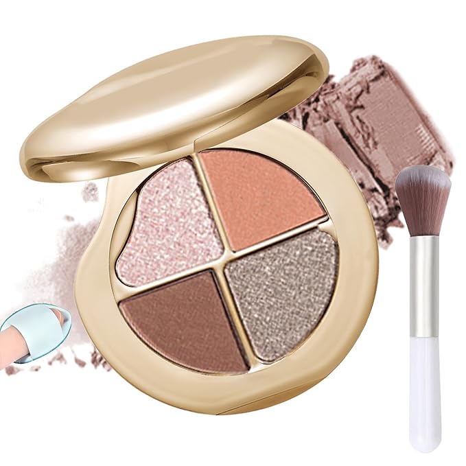Glow Gallery Highlighting Eye & Cheek Palette, 4-Color Metallic Shimmer Eye & Cheek Palette, Blush and Highlighter Palette, Makeup Set for Shading, Highlighting & Defining the Face (#03)