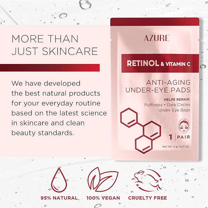 Azure Cosmetics Retinol & Vitamin C Anti Aging Under Eye Pads - Hydrating & Refreshing Eye Mask Patches - Reduces Fine Lines, Wrinkles, Dark Circles & Puffiness - Skin Care Made in Korea - 5 Pairs