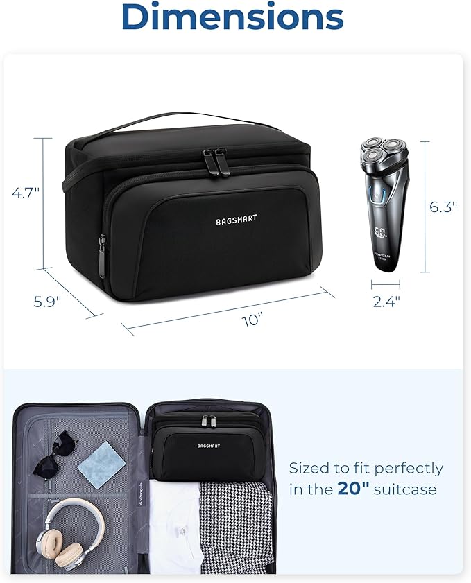 BAGSMART Toiletry Bag for Men, Wide Opening Travel Bag for Toiletries, Dopp Kit Water Resistant Shaving Hygiene Bag for Bathroom Shower, Toiletries Accessories,Travel Essentials-Gray