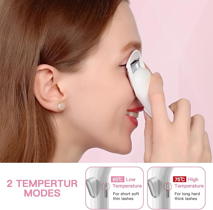Heated Eyelash Curler Pro, 149F/167F Heat Settings, Food-Grade Silicone Pad, Rechargeable 600mAh Battery (Light Pink)