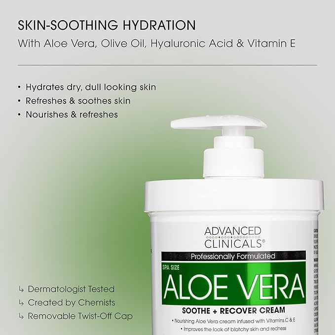 Advanced Clinicals Aloe Vera Lotion Skin Care Relief Cream | Vitamin E Infused Hyaluronic Acid Moisturizer & Vitamin C Body Lotion For Women & Men Helps Improve Look Of Extremely Dry Skin, 16 Ounce