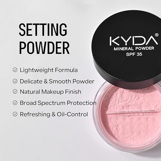 Mineral Setting Powder, SPF 35 Pink Natural Loose Sunscreen Powder, Weightless and Oil Control, Blurring Finishing, Extend Base Makeup-Light Pink, 0.28oz