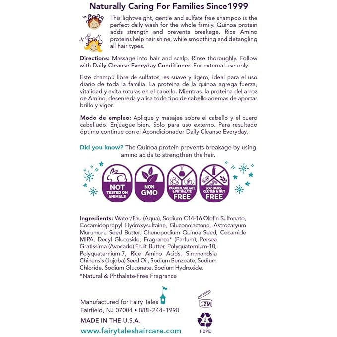 Fairy Tales Daily Cleanse Everyday Kids Shampoo - Gentle Natural Defining Shampoo, Tangle Free, Moisturizing and Hydrating Formula, Paraben Free - 12 oz (2 Pack)
