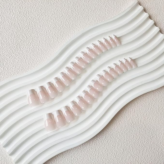 30Pcs White French Tip Press on Nails Short Coffin Nails Press ons, Short Fake Nails T Shaped Acrylic French Glue on Nail False for Women, Natural Stiletto15 Sizes