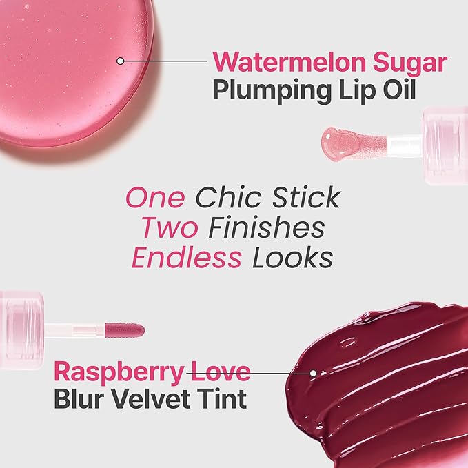 Epielle Herg Dual Lip Tint & Oil Raspberry Love & Watermelon Sugar, Double-Ended 2-in-1 Korean Lip Tint & Lip Plumper, Long-Lasting, Stocking Stuffers, Thanksgiving Essentials
