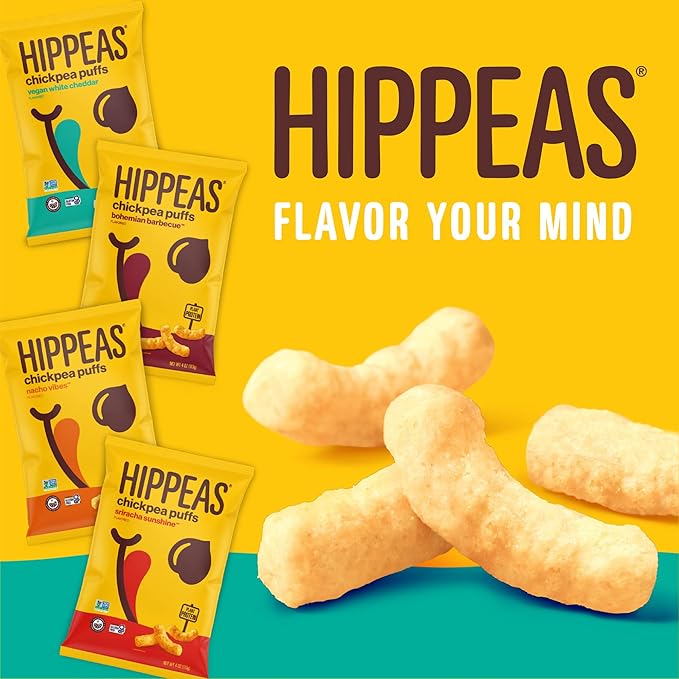 Hippeas Chickpea Puffs, Vegan White Cheddar, 4 Ounce (Pack of 2), 4g Protein, 3g Fiber, Vegan, Gluten-Free, Crunchy, Plant Protein Snacks
