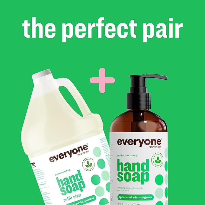 Everyone Liquid Hand Soap, 12.75 Ounce (Pack of 3), Spearmint and Lemongrass, Plant-Based Cleanser with Pure Essential Oils