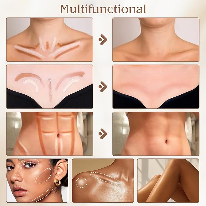 Contour Highlighter Stick，2-in-1 Dual-Ended Cream Bronzer & Highlighter Sticks Pen for Face Body Contouring Makeup- Buildable，Waterproof, Easy to Apply Suitable for Beginners，03Darker Nude+Light Pink