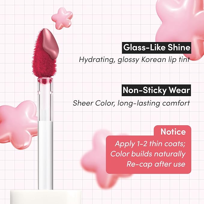 INGA Water Glow Lip Tint | Hydrating, Glossy Korean Lip Tint with Sheer Color & Glass-Like Shine | Long-Lasting, Non-Sticky Korean Lip Stain (RICH SALMON)