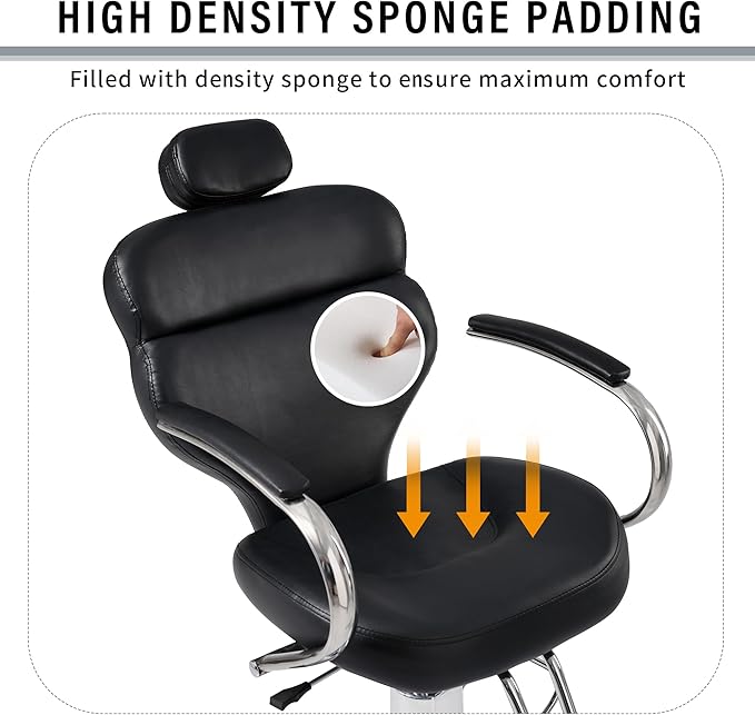 Reclining Barber Chair Salon Chair for Hair Stylist, Heavy Duty Hydraulic Pump Barber Chair Seat Height 41-46", 360° Rotation, Tattoo Chair Shampoo Beauty Salon Equipment For Barber Hair Shop